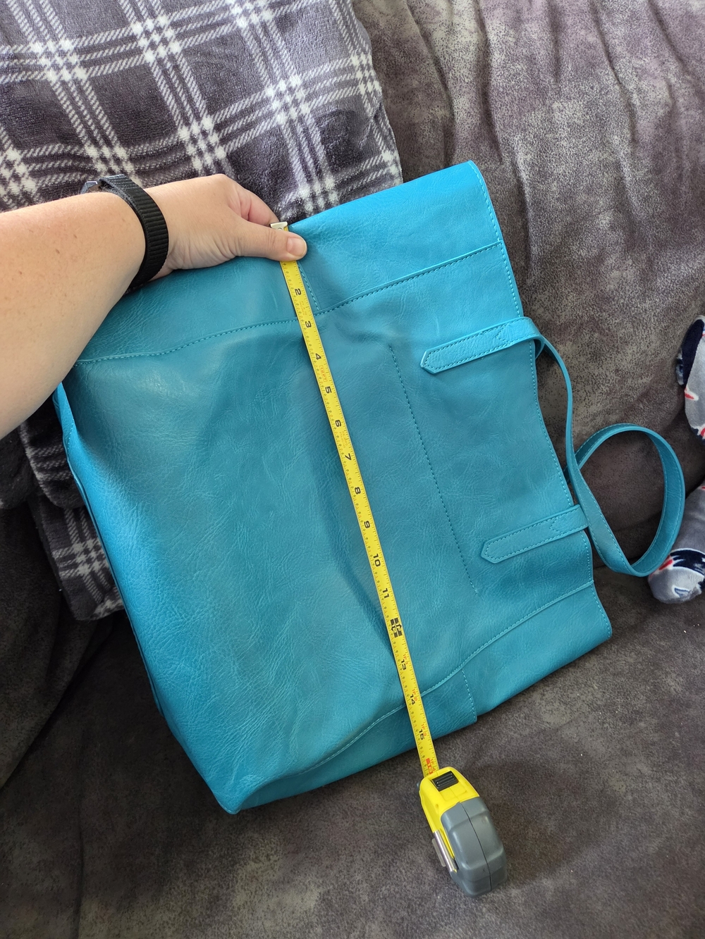 Teal Faux Leather Tote Bag - Women's Everyday Shoulder Bag - Picture 5 of 8
